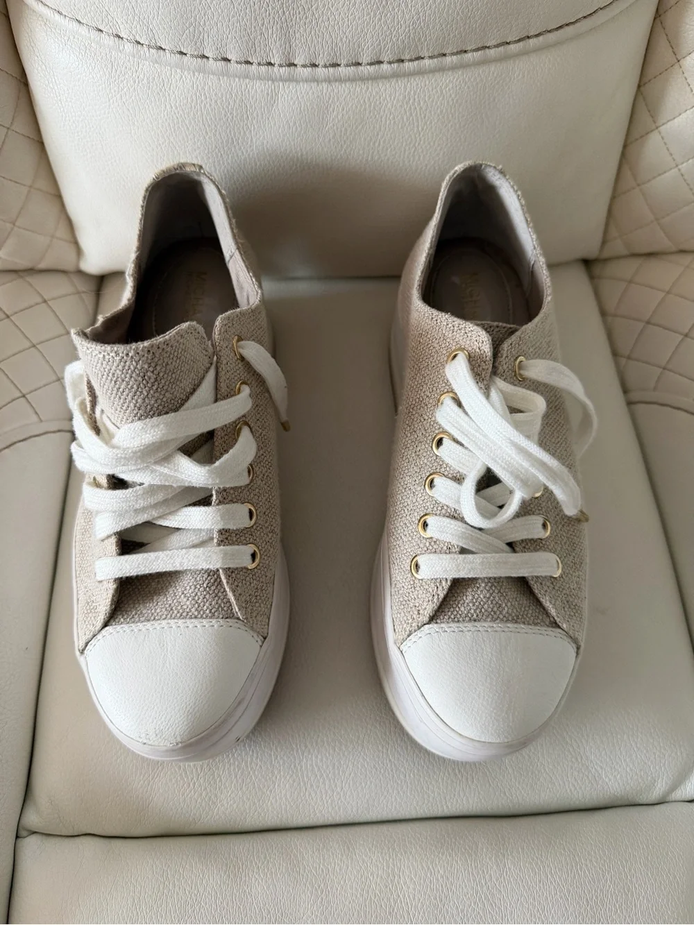 Michael Kors Cream-Tan Platform Sneakers with Snakeskin Accent